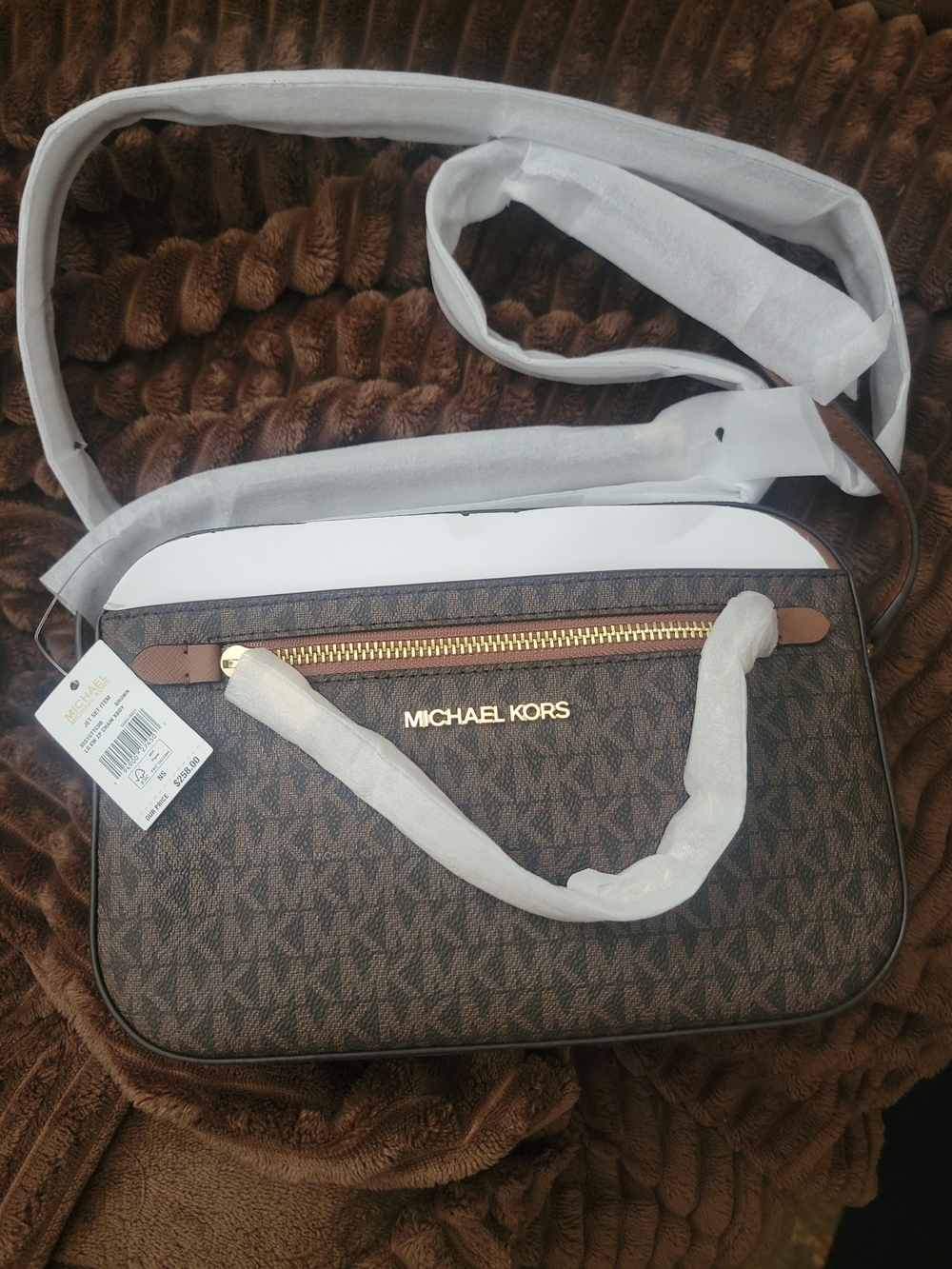 Michael Kors Jet Set Brown Signature Crossbody Bag
